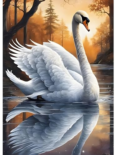 DPHERO Weißer Schwan Diamant Painting Bilder für Erwachsene Anfänger,5D Spiegelung Diamond Painting Set,DIY Strass Bilder Diamant Kunst Kits,Runde Steine Diamant Painting für Zuhause Dekor 30x40 cm