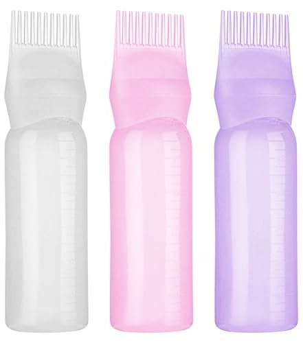 Kisvic 3 Stück Haaröl Applikator, 170ml Wurzelkamm Applikator Flasche, Hair Oil Applicator Bottle mit Abgestufter Skala - Zuverlässiges Haarstyling Werkzeug für Haarfärbemittel Färbung