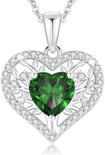 LAVUMO Collier Argent Sterling 925 Pendentif Arbre de Vie Bijoux Coeur Zirconia Cubique Cadeau pour Elle Femme Maman Noël Anniversaire Fête des Mères Saint Valentin Cadeau