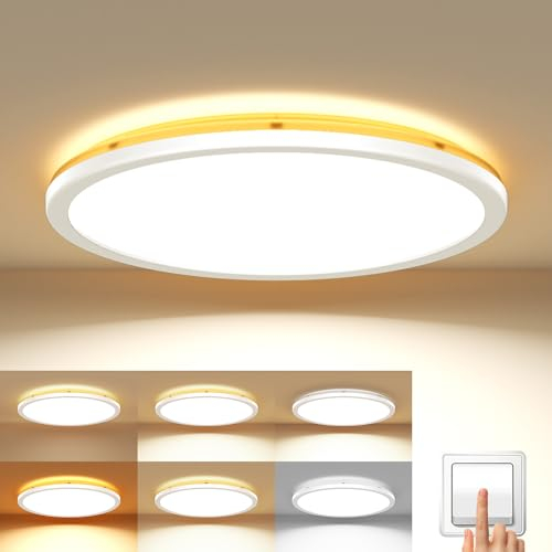 BENMA LED Deckenleuchte Flach 24W, Deckenlampe mit Backlight, 3000K/4000K/6500K, 2400lm, Rund Badezimmer Lampe, Badlampe Decke Küchenlampen Modern Schlicht Ultra Dünn Lampe, Ø30cm H2.7cm