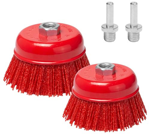 UTMACH 2 Stück Nylondraht-Topfbürste Schleiffilament-Topfbürste aus Nylonborsten Nylon Filament Scheibenbürste mit M14-Gewinde-Aufnahme Topfbürste Pinselbürste für Rost Metallpolierreinigung, Ø 100mm