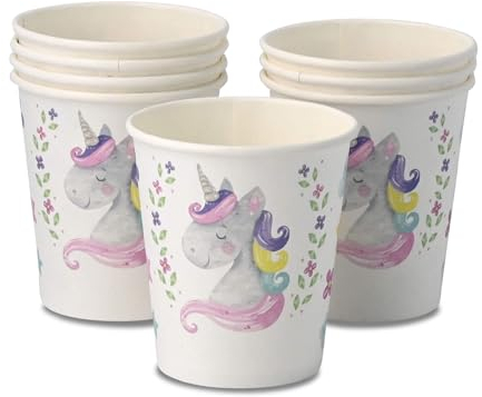 ECOFIESTA 24x gobelets en carton pour anniversaire d'enfant 200 ml licorne - décoration fete sans plastique et recyclable - tasse café jetable