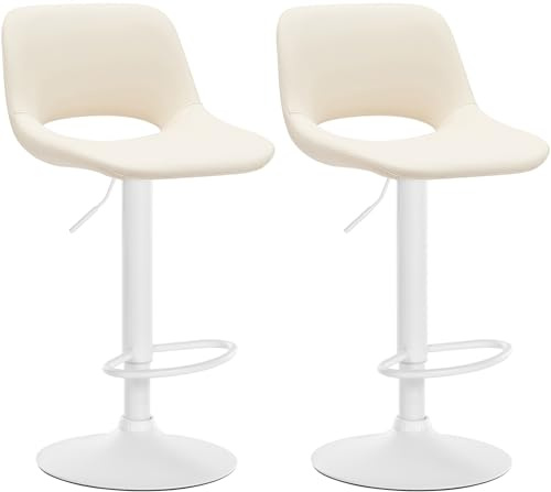 CLP 2er Set Barhocker Camden I Kunstleder-Bezug Farbe Creme Material Gestell Metall matt Weiss
