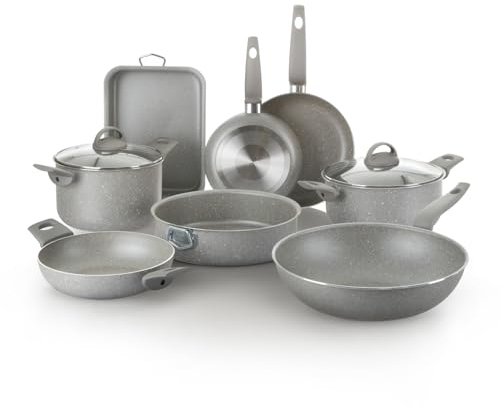 KASANOVA Set pentole per piani cottura tradizionali, set di pentole antiaderente, Batteria di Pentole, cottura salutare, rapida e uniforme. Made in Italy (10 pezzi)