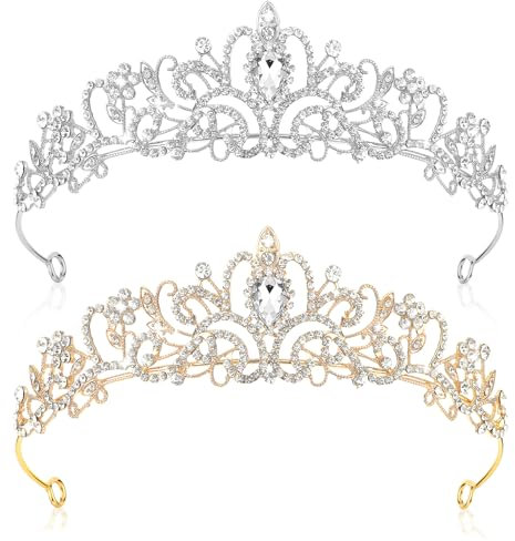 YUXIANLB Goldene Silberne Tiara Krone Für Damen Mädchen Prinzessinnenkrone Elegante Königin Krone Quinceanera Königlicher Brautschmuck Strass Stirnbänder Geburtstagsgeschenk Haarschmuck
