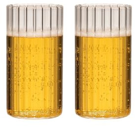 Zoha Stripe Long Gläser 400 ml im 2er Set – stilvolle Trinkgläser für Heiß- & Kaltgetränke – Design Longdrink Gläser geriffelt – Cocktailgläser, Eiskaffeegläser, Teegläser – Spülmaschinengeeignet