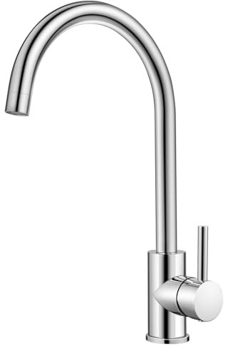Borlon Kitchen Sink Mixer Tap with UK Standard Hoses, Chrome Finish Monobloc Single Lever Basin Mixer Tap