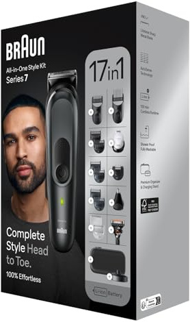 Braun All-in-One Style Kit Series 7-17 in 1 Complete Style Head to Toe Men's Everyday Grooming Kit Beard Trimmen Manscaping Hair Trimming Ears, Nose and More 100% Effortless - MGK7491