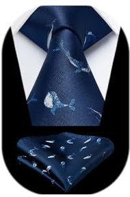 HISDERN Cravatta Uomo Blu Marino Fazzoletto Fantasia Cravatte Balene da Matrimonio Set Pochette Affari Elegante
