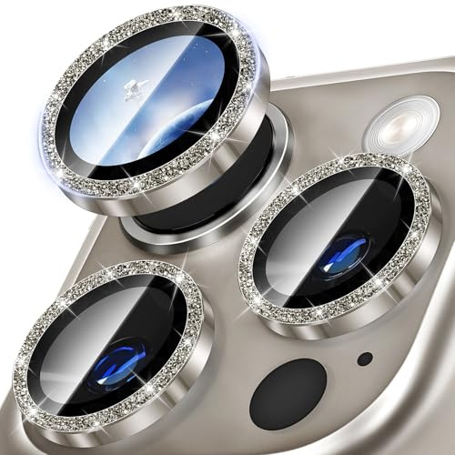 Diruite Kameraschutz für iPhone 16 Pro/16 Pro Max Camera Protector | 9H HD Gehärtetes Glas,Kratzfest Aluminium Rand,Ultradünne Starke Adsorption,Halten Sie Originalschießen,Grau-glitzer