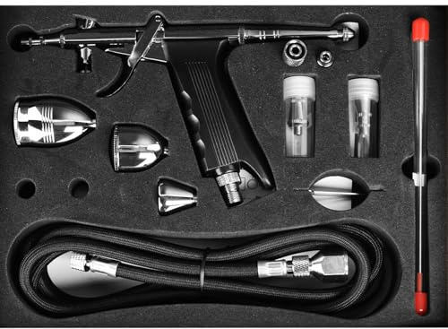 Airbrush Pistole Set, Tragba Doppelaktion Airbrushpistole Air Brush Kit mit 0.2/0.3mm/0.5mm Düsen und 3cc/7cc/11cc Becher, Fachmann Airbrushpistole Kit Make-up, Nagelkunst, Malerei, Modell, Färbung
