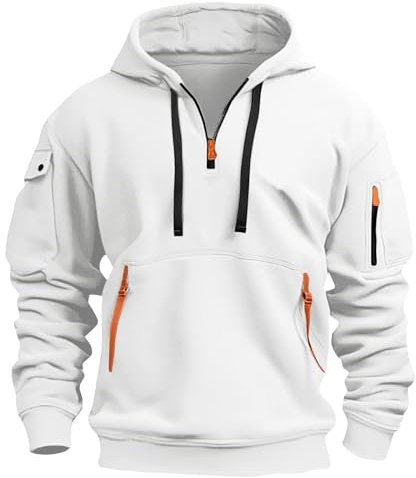 Hoodie Herren Oversize Winter Dicke Kapuzenpulli Casual Sweatshirt Hip Hop Outdoor Kapuzenpullover Personalisierte Hoodie Langarm Pullover mit Taschen Kordelzug 2024 Winter Pulli(White,XXL)