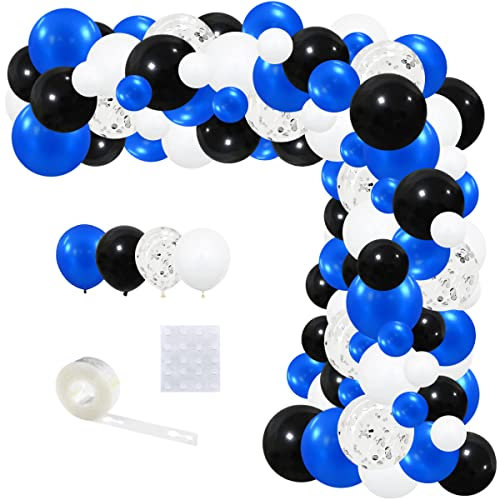 Königsblau Schwarz Weiß Ballongirlande Bogen Kit - Blau Metallic Sliver Schwarz Weiß Ballons für Junge Männer 20. 30. 40. 50. Geburtstag Graduierung Ruhestand Baby Dusche Party Dekorationen
