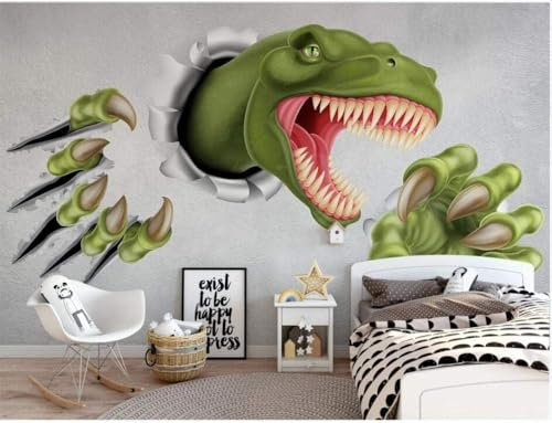 Tzxztt Murs Blancs Dinosaures Verts Papier Peint 3d Moderne En Soie GaufréE MatéRiau IdéAl Pour Le Salon Et La Chambre à Coucher-150cm×105cm