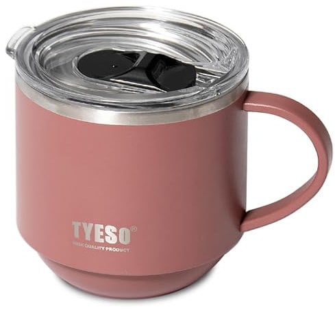 Klaraber Insulated Coffee Mug, Thermal Mug with Handle, Insulated Camping Mug with Lid, Double Walled Stainless Steel Beer Mug, Spill Proof, Reusable, 330ml /11 oz (Red)
