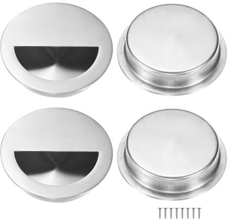 M METERXITY 4-Pack Recessed Finger Pulls, 2.75 Inch / 70mm Stainless Steel Sliding Closet Door Handles for Barn/Pocket Door, Semicircle Flush Pulls Handles