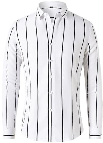 ZEMALON Longsleeve Hemd Herren Leichte Atmungsaktiv Komfortabel Casualshirt Urban Temperament Trend Tops Klassisch Gutaussehend Modeshirt N-White XL