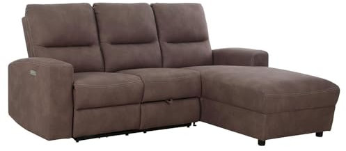 Ecksofa - Schlammgrau - Mikrofaser - 1-motorig mit elektrischer Relaxfunktion - Ottomane rechts
