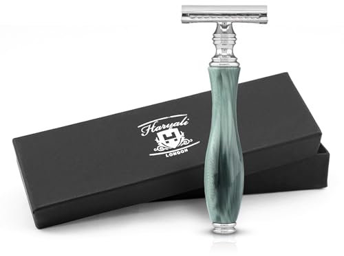 Haryali London Rasierhobel mit Doppelklinge für Damen und Herren – Rasierhobel mit Doppelklinge aus Kunstharz – Ergonomisches Design – Wiederverwendbarer Rasierer – Grün – Passend für alle DE-Klingen