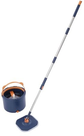BAOCHADA Wischmopp Set mit Eimer,2 In 1 Putzeimer mit Flacher Bodenwischer mit 5 Mikrofaser-Wischpads Hand- Mopp Set und Eimer für Hartholz,Fliesen,Laminat,Marmor,Bodenreinigung (Dunkelblau)