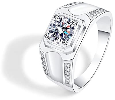 Lirzxin Herrenring Gold 585 14 Karat, Hochzeit Ring Herren Elegant Breit Rund Moissanit mit 4 Zinken Eheringe Trauringe Weißgold Große 67 (21.3)