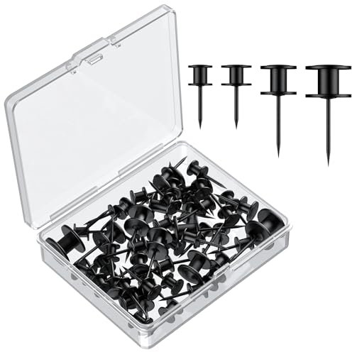 Uniclife 40 Pcs Picture Hangers Nails, Thumb Tacks, Double Headed Picture Hangers, 4 Size Push Pins for Wall, Picture Hanging Nails, Long Wall Hooks for Pictures Photo Frame Tapestry and Decor, Black