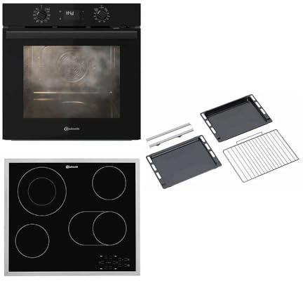Bauknecht BAKO 366 HYDRO RAD Einbau Backofen-Kochfeld Kombination/Heißluftbackofen mit 12 Funktionen/versenkbare Bedienknebel/EEK A+/Glaskeramik-Kochfeld/60cm/Schwarzes Glas