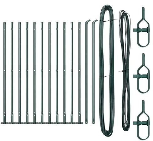 Zaunpfosten Set 13 pcs Grün Ø32mm 50 cm Metall, Beton - Stabile Gartenbegrenzung für Beete, Wege & Rasenkanten | Wetterfest & Langlebig