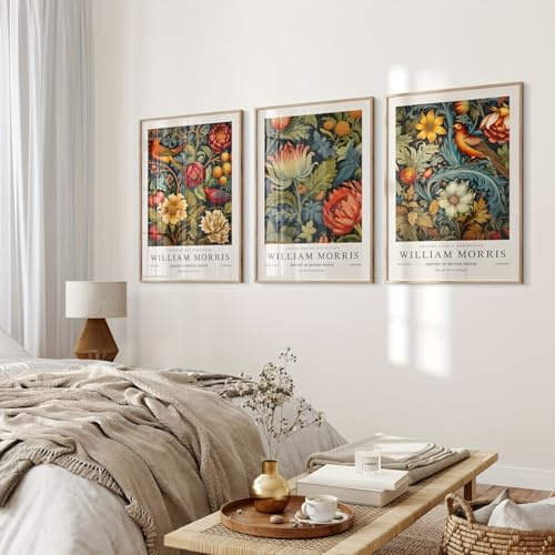 GLWDME 3 Stück 40 x 50 cm William Morris Blumenmarkt Wandmalerei-Set, Leinwanddrucke und Poster, Wandbilder für Wohnzimmer Schlafzimmer (ohne Rahmen)