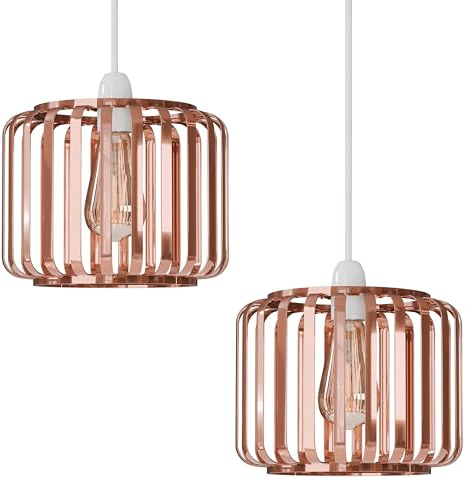 2 Pack Ceiling Light Wire Basket Metal Basket Pendant Lighting Ceiling Light Shade lamp Shades Ceiling for Indoor Pendant Lights Ceiling Fitting Light fixtures (Round Cage Rose Gold 2 Pack)