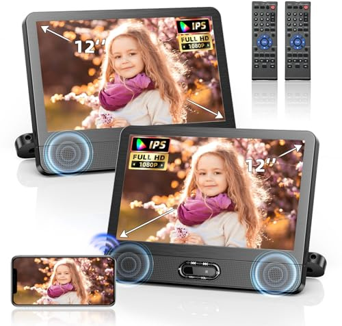 Arafuna Auto DVD Player Dual 12 Zoll mit HDMI für Kopfstütze | 178° HD IPS Bildschirm, HDMI-Eingang für Spielekonsolen, Wireless Mirror Link, AV-Ausgang, USB/TF-Karte, Last-Memory-Funktion