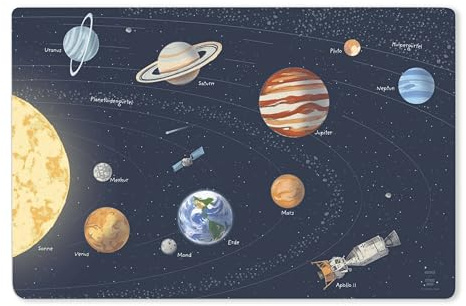 Schreibtischunterlage für Kinder – „Sonnensystem - Space“ – 60 x 40 cm – aus Premium Vinyl – Made in Germany