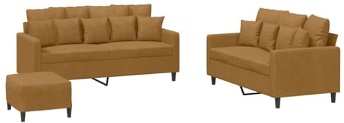 XHNIFBN 3tlg. Samt-Sofagarnitur Braun 138x77x80 cm mit 2 Zweisitz-Mini-Sofas und Hocker Modernes platzsparendes Wohnzimmer-Möbelset für kleine Räume Living Room Bedroom