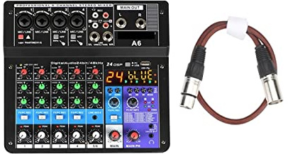 Audiomixer, A4 Sound Mixing Console Bluetooth USB Record Computer Playback 48V Phantom Power Delay Repaeat Effect 4 Channels Audio Mixer(A6 E-U 2pcs 0.5M)
