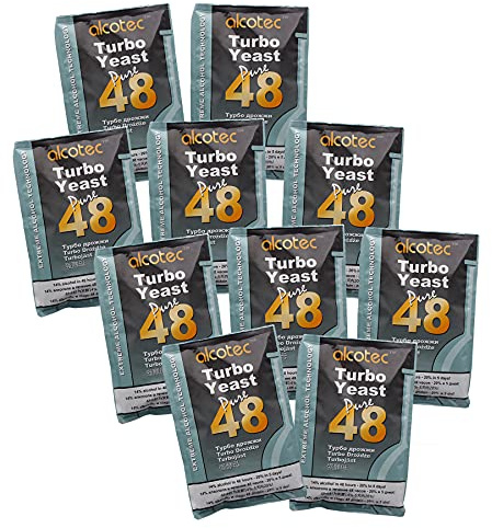 Alcotec 48 Pure Turbo Lot de 10 paquets de levure - Alcool, Brassage à domicile, Vodka - Performance 20 %