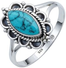 mantraroma Silberring Damen 925 Sterling Silber – ellipsenförmiger Edelstein Ring, Vintage Statement Ring Schmuck, elegantes Geschenk für Frauen