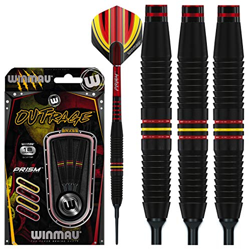 WINMAU Outrage 18 gram Brass Softip Dartpfeile Set mit Flights und Schäfte