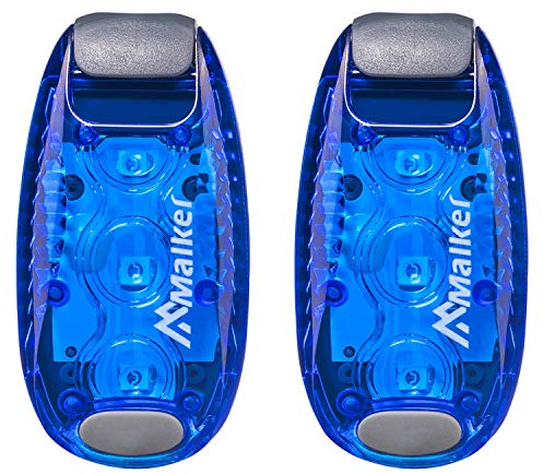Malker LED Blinklicht Sicherheitslicht Set Sicherheit Licht für Kinder Schulranzen Nachtläufer Bergsteiger Hunde Leuchtanhänger mit Batterien Clip Dauerlicht und Blinklicht 2er(Blau)