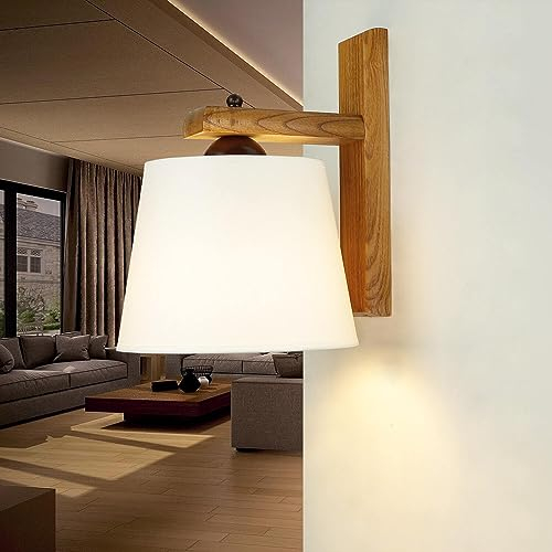 Licht-Erlebnisse Wandlampe Innen Stoff Eiche Rustikal Ecru Flur Wohnzimmer T:20 cm E27 max. 60W Modern gemütliche Wandleuchte Schlafzimmer AIDA