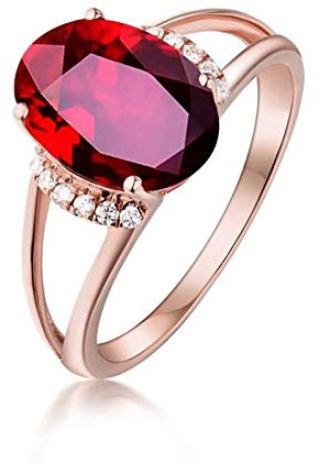 AMDXD 18 K Rose Gold Ringe für Damen, 0.54ct Rubin 4-Steg-Krappenfassung Oval Form Eheringe Trauringe