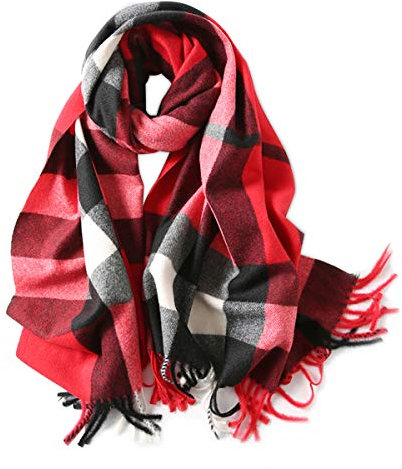 LumiSyne Hiver Senior Écharpe à Carreaux Foulard En Cachemire Avec Gland Pour Femmes Hommes Grand Tartan Châle Motif à Plaid Classique Doux Et Chaude Etoles,Taille unique,Rouge
