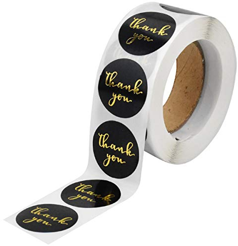 500 Stk Danke Aufkleber, Selbstklebend Etiketten Thank You Sticker Label, Rund Geschenksticker Handschrift Gold Folie, Handgefertigte Aufkleber für Backen, DIY Geschenktüten, Marmelade, Schwarz