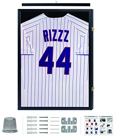 IHEIPYE Trikot-Vitrine, Trikot-Rahmen, große Schattenbox, abschließbar, mit UV-Schutz, Acryl und Aufhänger für Baseball, Basketball, Fußball, Hockey, 2XL, Sporttrikot, Schwarz