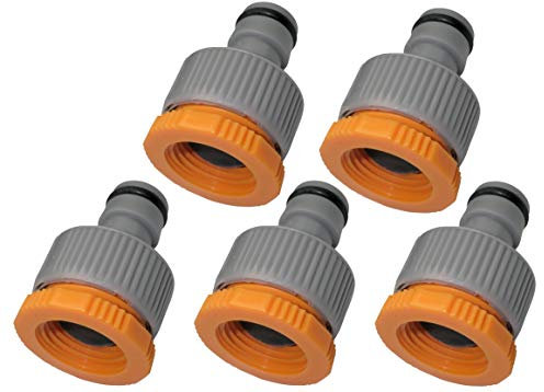 AERZETIX - Set di 5 Adattatori di rubinetto 1/2''-3/4'' lato femmina e lato maschio 1/2'' - raccordo rapido per tubo irrigazione - naso rubinetto - plastica - C47475