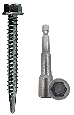 DOJA Industrial | Viti Autofilettanti Testa Esagonale Senza Rondella 5,5x50 + Chiave a Bussola M8 | 100 Viti Autoforanti Zincate + 1 Chiave Torx | Uso: Lastre Ondulate, Lamiera Tetto Ferro …