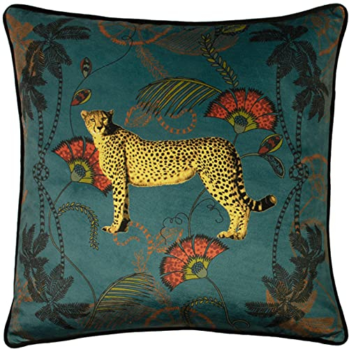 Paoletti Tropica Cheetah Kissenbezug, Polyester, Teal, 45 x 45cm, Blaugrün, Grün, Gold