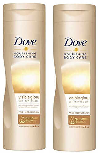 2 Pack of Dove Nourishing Body Care Visible Glow Gradual Self-Tan Fair to Medium Body Lotion 400ml