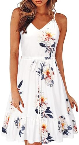 II ININ Sommerkleid Damen Knielang Blumenmuster Kleider Spaghettiträger Strandkleid Sommer Freizeitkleid mit Taschen(Floral G,Klein)