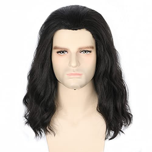 Topcosplay Perücke für Herren, Schwarz Perücke Kurz für Kostüm Fancy Dress Cosplay Halloween (Schwarz Lockig)