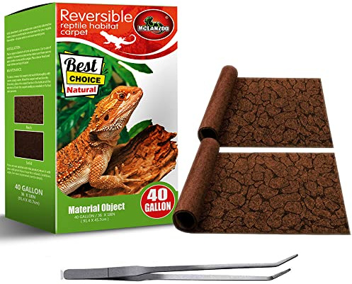 MCLANZOO Reptile Carpet 40 Gallon 2 Pack for Bearded Dragon Tank Accessories,Enclosure Terrarium Liner Bedding Mat for Lizard,Gecko,Snake,Chameleons,Tortoise with Tweezers Feeding Tong(36 * 18in)